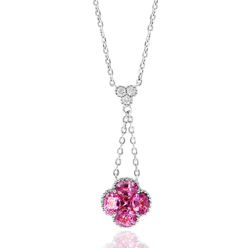 Davis Classics Pink Sapphires and Diamonds Clover Y Style Necklace