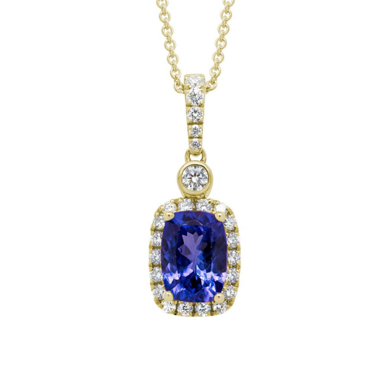 Davis Classics 14k Yellow Gold Tanzanite and Diamond Halo Drop Pendant Necklace