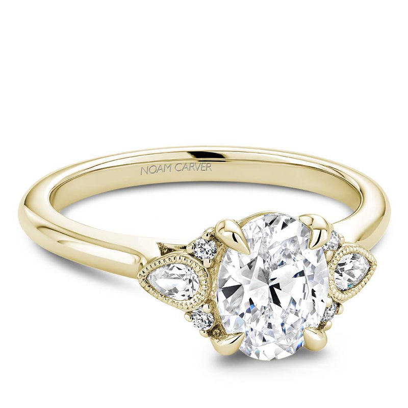 Noam Carver 14k Yellow Gold Vintage Three-Stone Inspired Engagement Ring Setting with Milgrain Detail