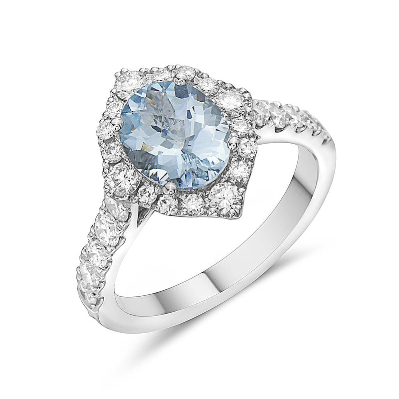 Charles Krypell 18k White Gold Aquamarine and Diamond Halo Ring