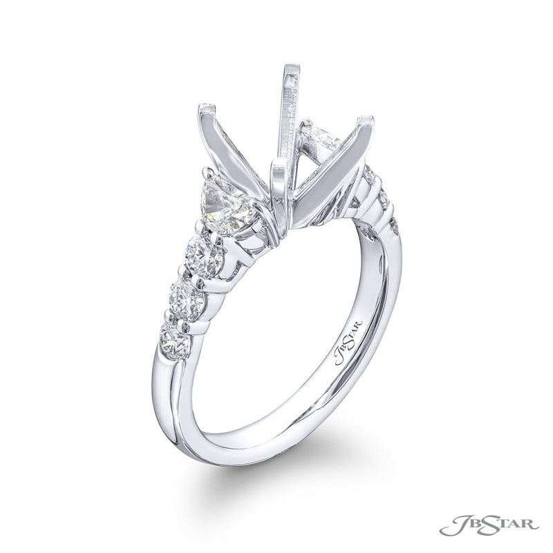 JB Star Platinum Engagement Ring with Half Moon and Round Brilliant Cut Diamonds