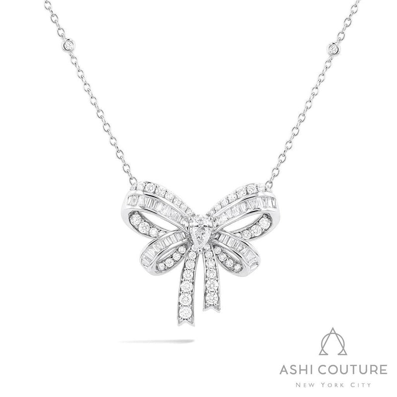 Davis Classics 18k White Gold Couture Midjourney Diamond Bow Necklace