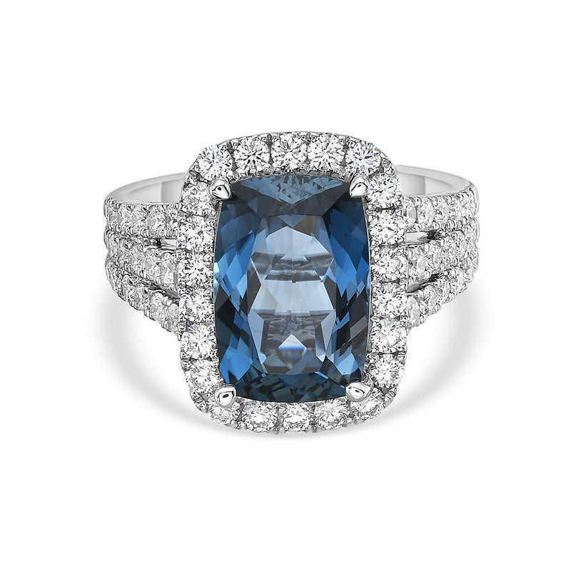 Charles Krypell 18k White Gold London Blue Topaz, Sapphire, and Diamond Halo Ring