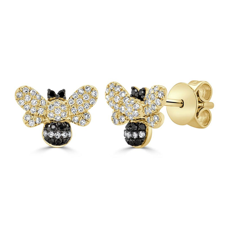 Davis Classics 14k Yellow Gold Diamond Bumblebee Stud Earrings