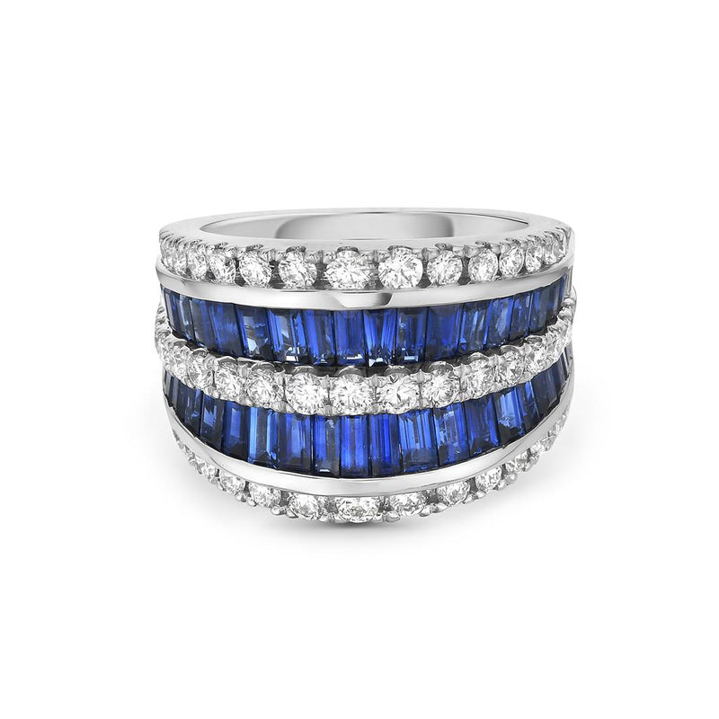 Charles Krypell 18k White Gold Multi-Row Sapphire and Diamond Fashion Band