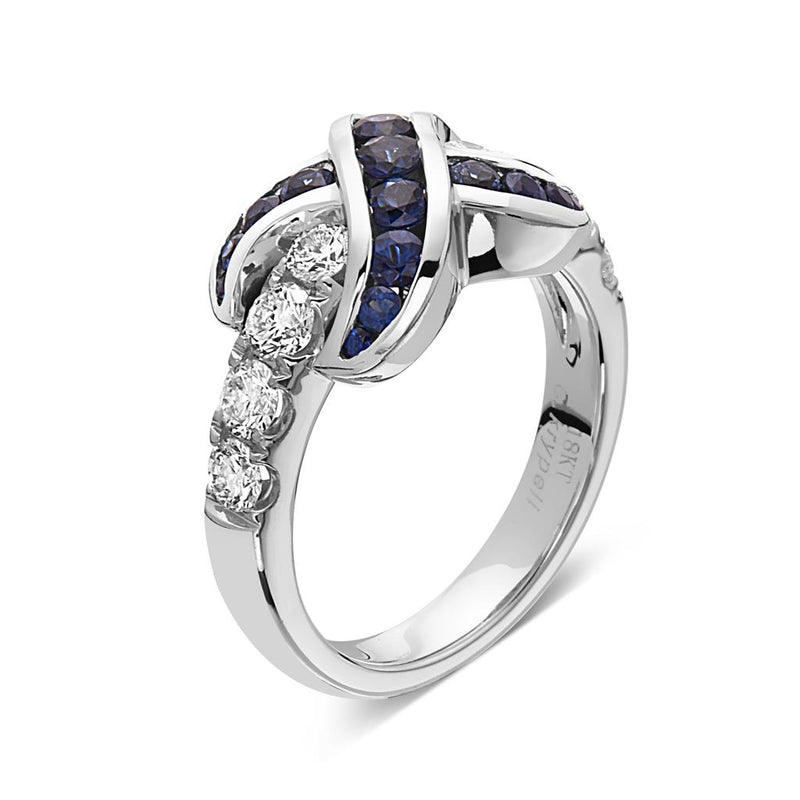 Charles Krypell 18k White Gold Sapphire and Diamond "X" Pattern Fashion Ring