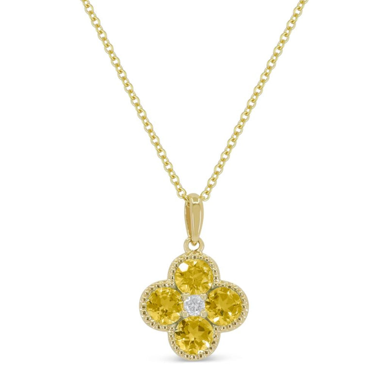 Madison L 14k Yellow Gold Clover Design Citrine Pendant with Milgrain Detail