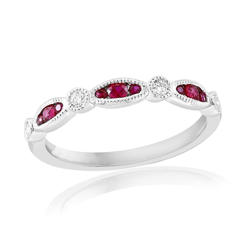 Davis Classics Rubies and Diamonds Stackable Fashion Ring in 18k White Gold